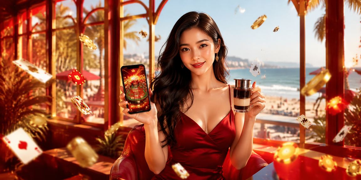 Bàn chơi bài tại Vũng Tàu bên tách cà phê – không gian giải trí casino buổi sáng ven biển
